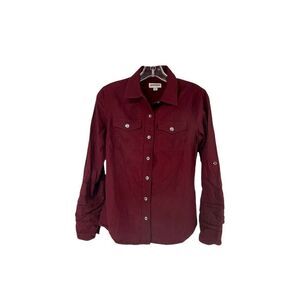 True Religion Utility Shirt Womens XS Burgundy Long Sleeve Roll Tab Button Up